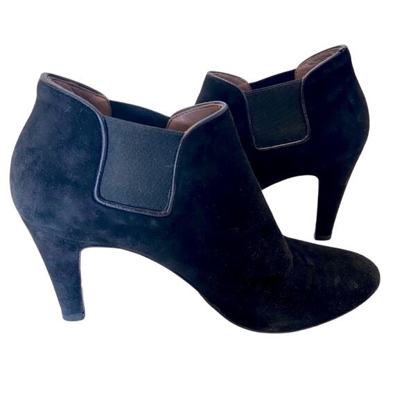 L'autre Chose Suede Leather Heeled Ankle Bootie Stretch Panel Black Size 8.5 - Picture 3 of 6